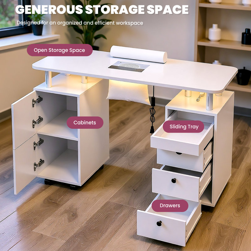 Hokku Designs Nail Desk for Nail Tech with Electric Dust Collector